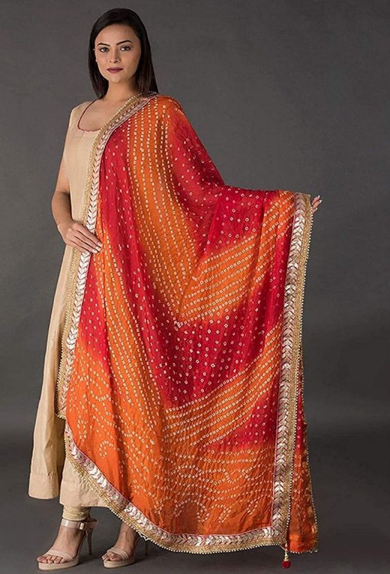Dual Toned Bandhej Gota Patti Dupatta