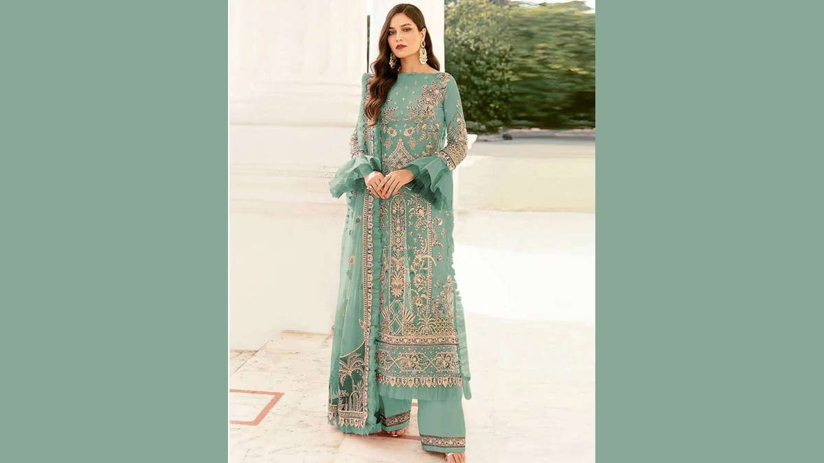 Embroidered Green Suit Design