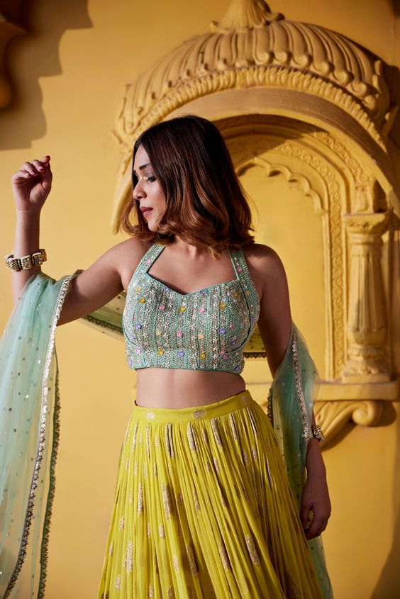 Embroidered Halter Neck Blouse Design