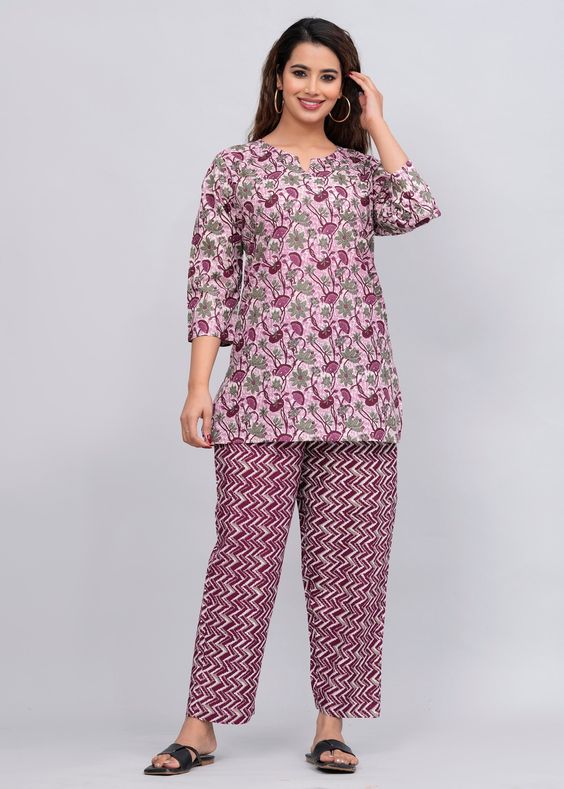 Floral Cotton Night Suit For Ladies