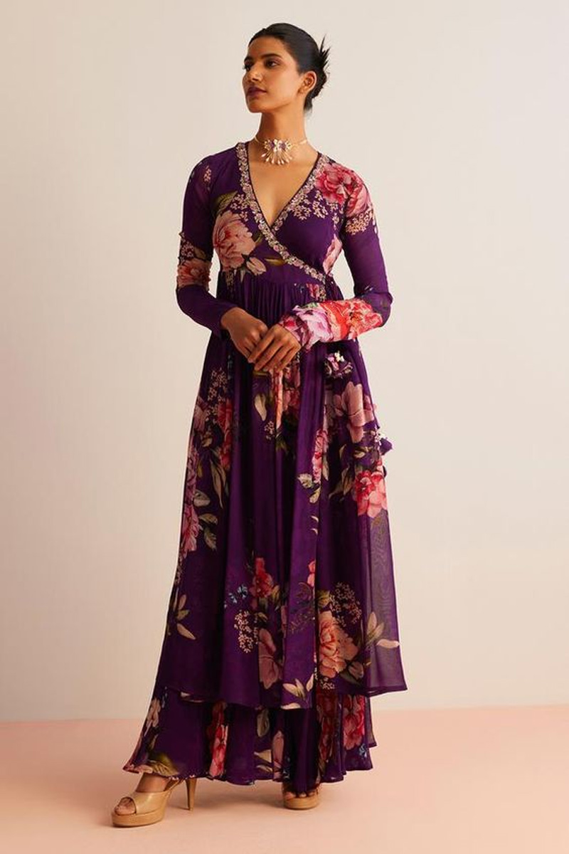 Floral Full Sleeves Anarkali Suit Designs