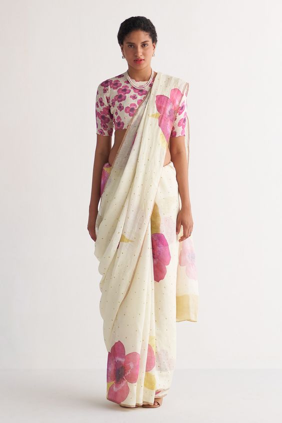Floral Linen Cotton Saree