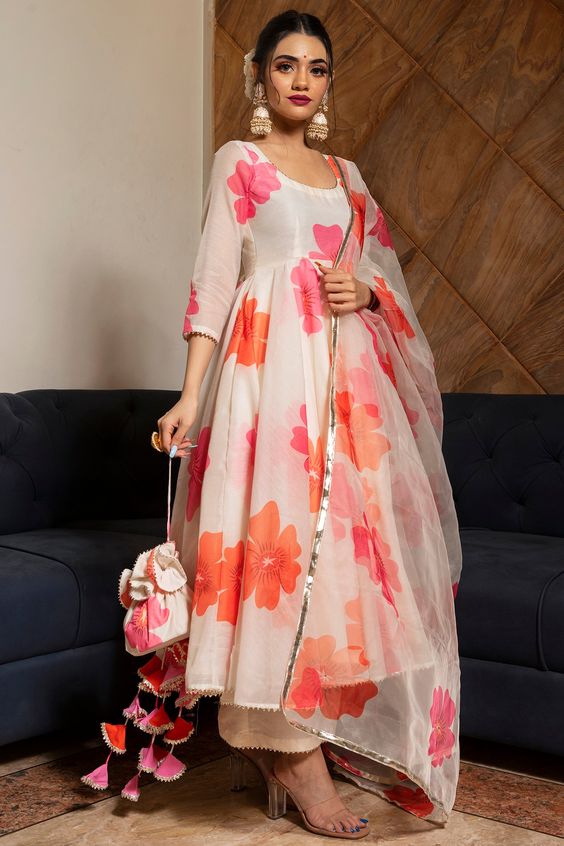 Floral Pure Cotton Silk Suit