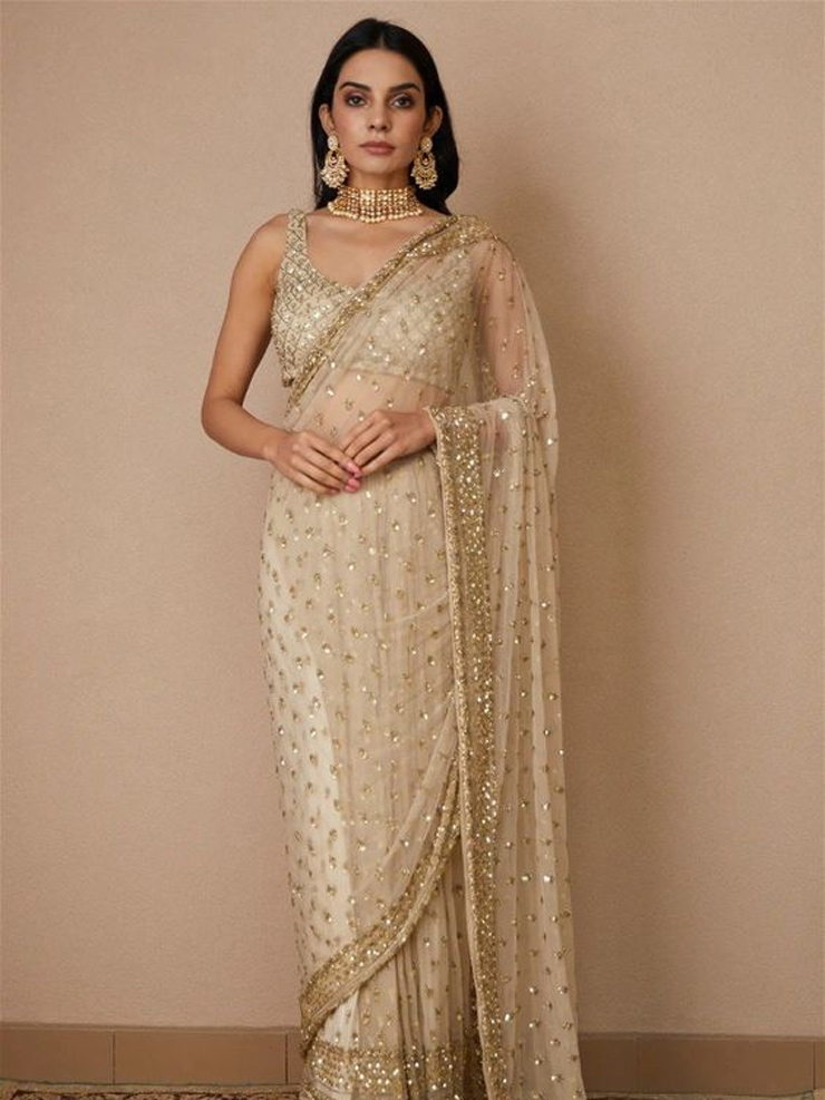 Golden Designer Readymade Saree