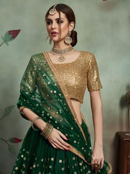 Golden Green Saree Contrast Blouse