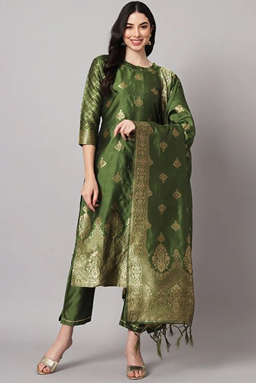 Golden Green Silk Suit Design