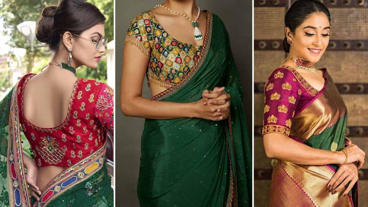 5 Green Saree Contrast Blouse Designs For Hariyali Teej HerZindagi