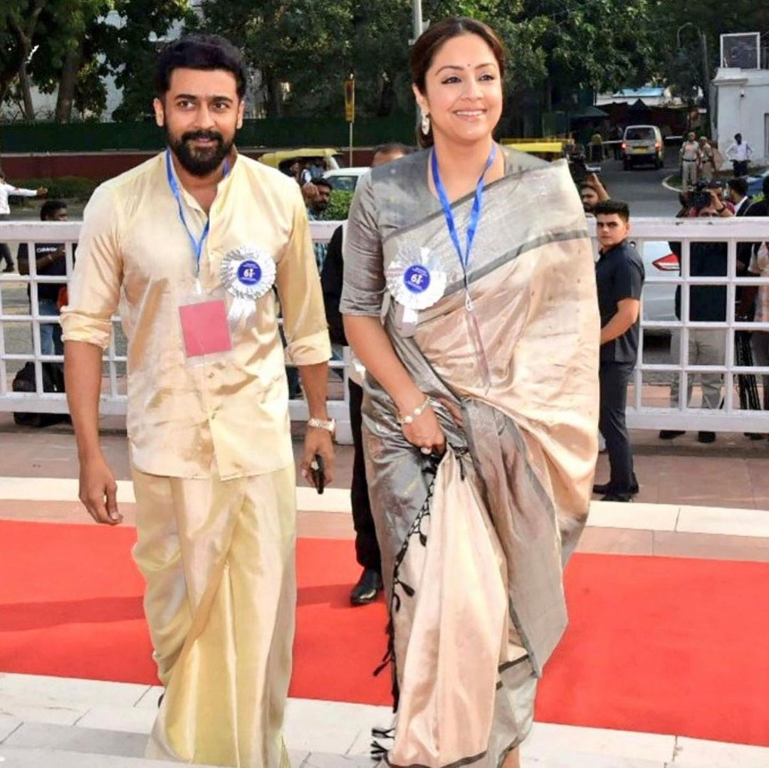 Jyothika’s Grey And Beige Saree