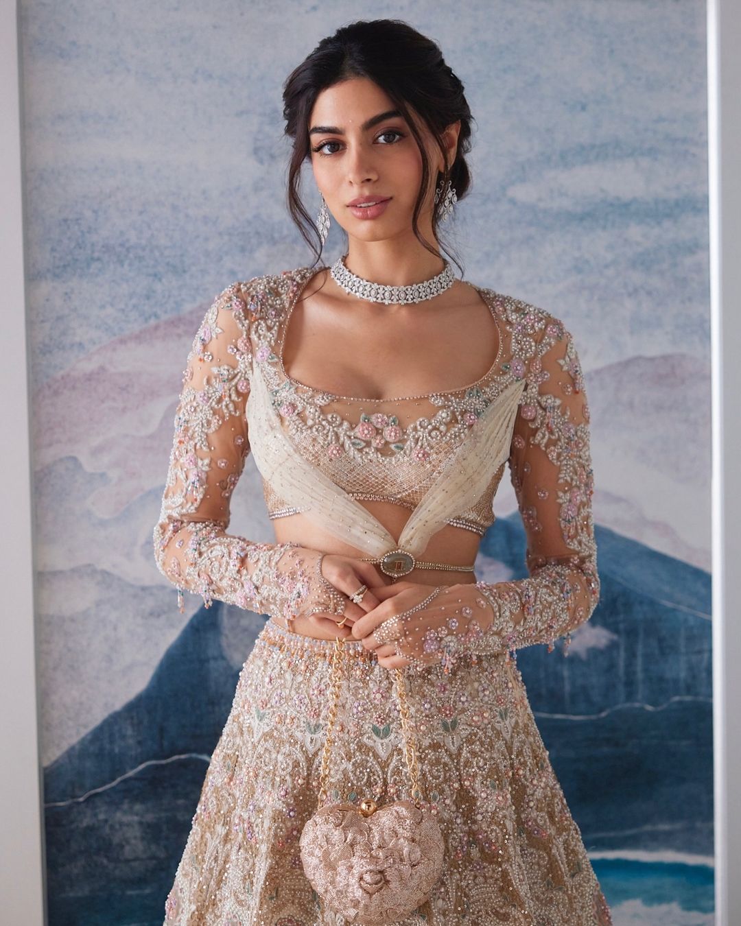 Khushi Kapoor’s Floral Embroidered Blouse Design With Belt & Brooch