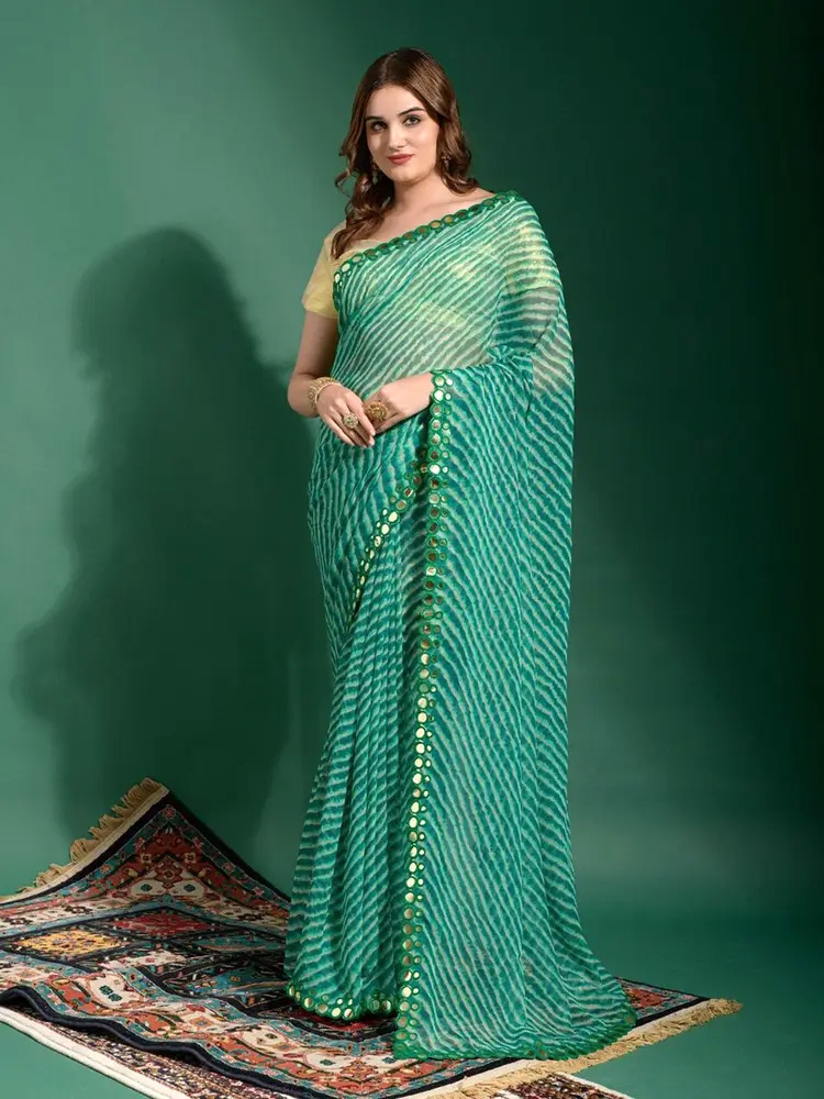 Mirror Work Laheriya Saree