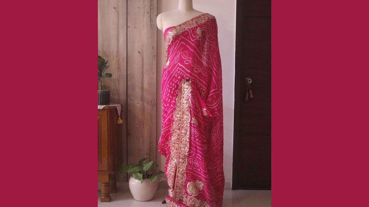 Pink Heavy Border Gota Patti Saree
