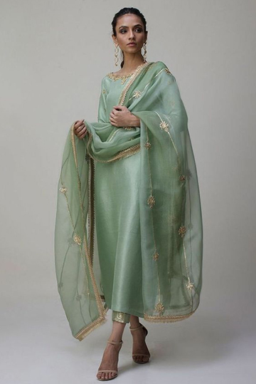Pistachio Green Silk Suit Design