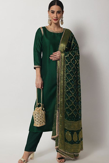 Plain Green Silk Suit Design