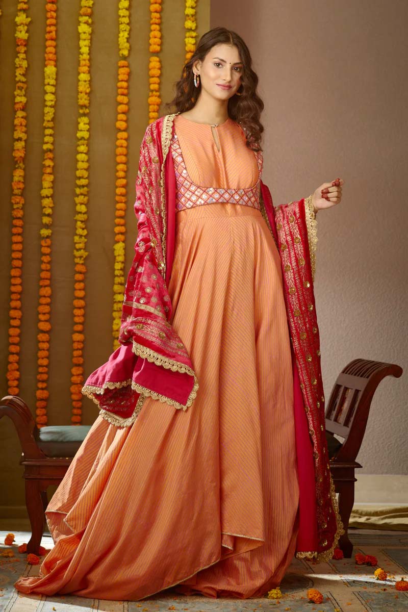 Plane work anarkali look