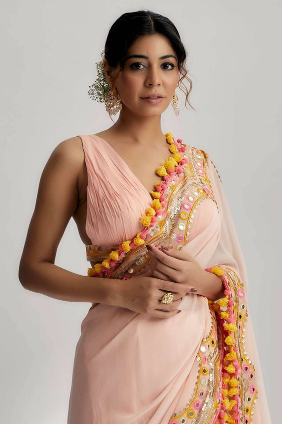 PomPom Tassel Design For Mirrorwork Saree