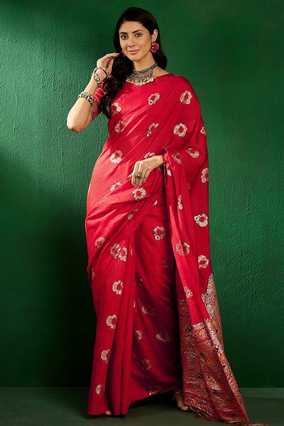 Red Cotton Silk Saree