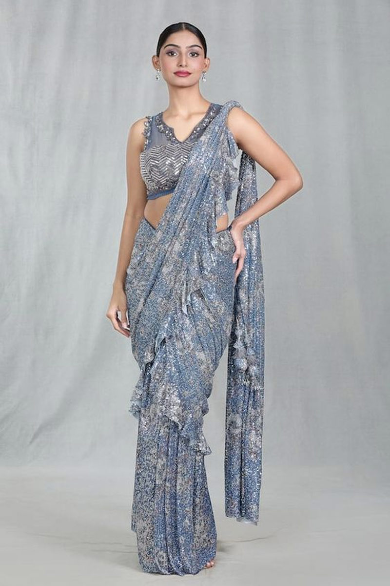 Ruffled Sequin Saree