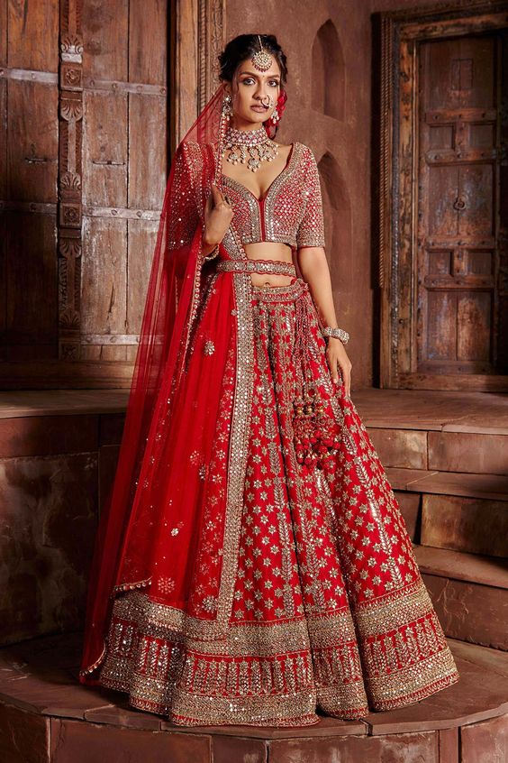 Sheer Red Dupatta Design For Brides