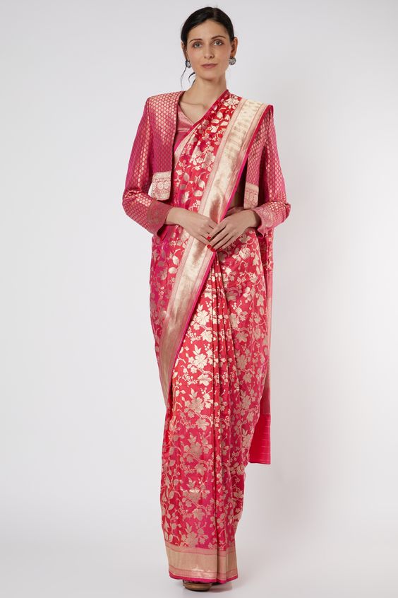 Short Jacket Style Blouse With Silk Saree