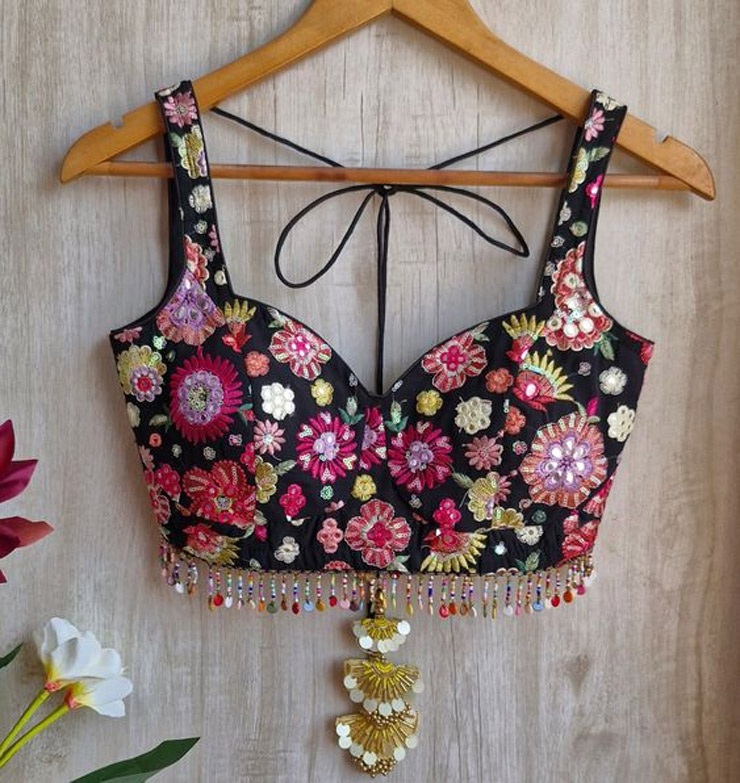 Sleeveless Hand Embroidered Black Blouse Design