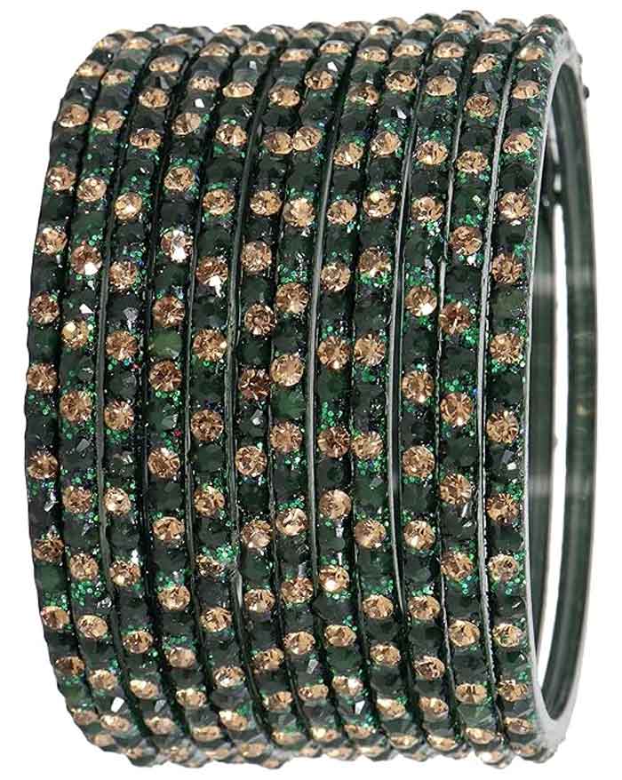 Stone Work Green Bangles Desigsn For Sawan