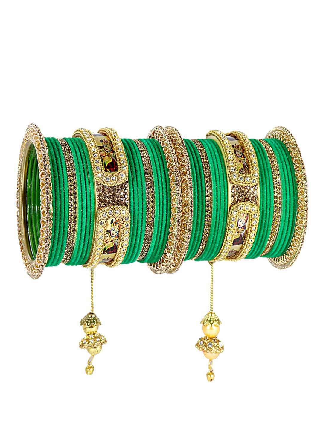 Stone Work Green Bangles Set