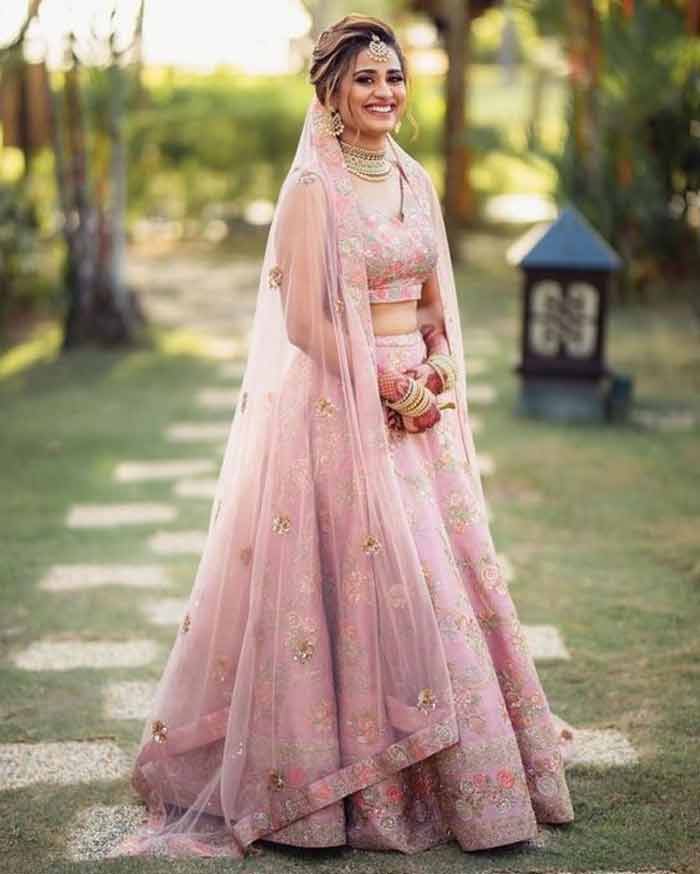 Thread work pastel colour lehenga