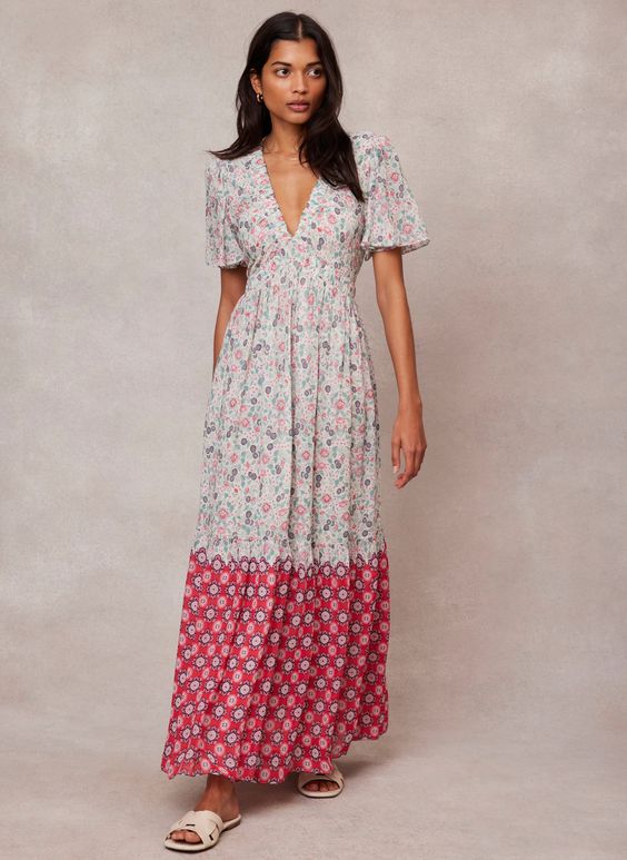 V Neck Floral Monsoon Dress