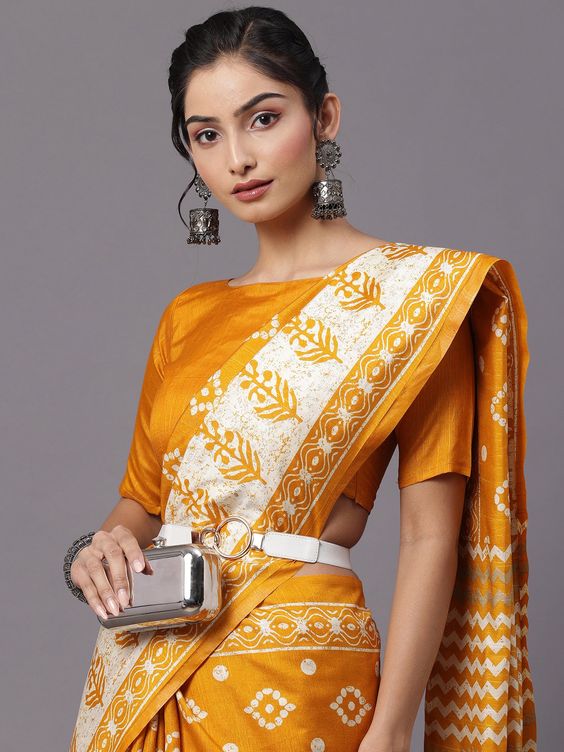 Yellow Saree With Oxidised Jewellery