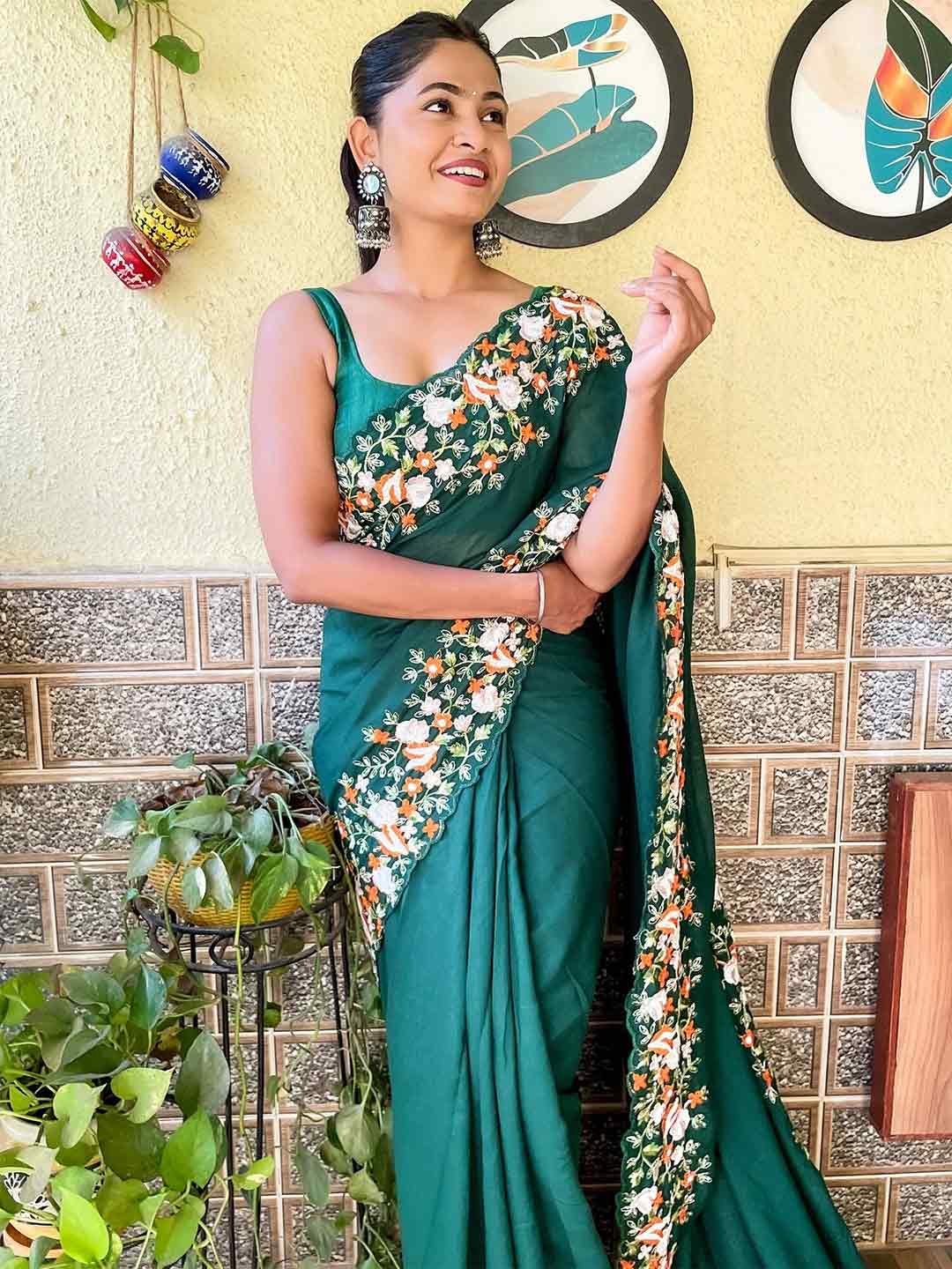 floral  embroidery saree design
