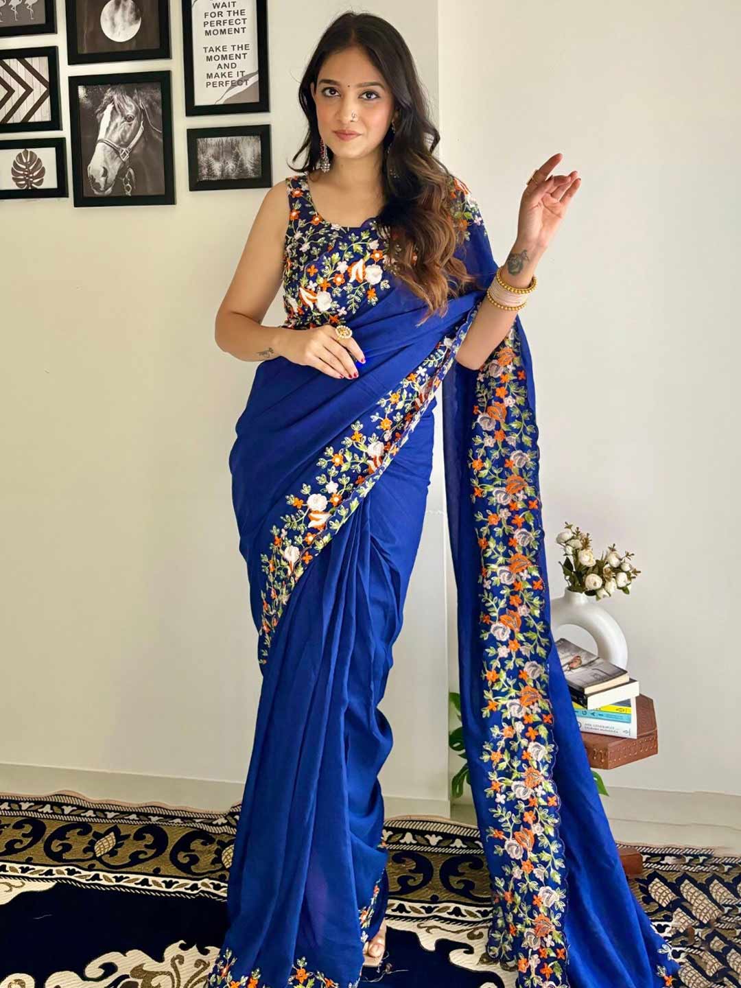 floral embroidery saree