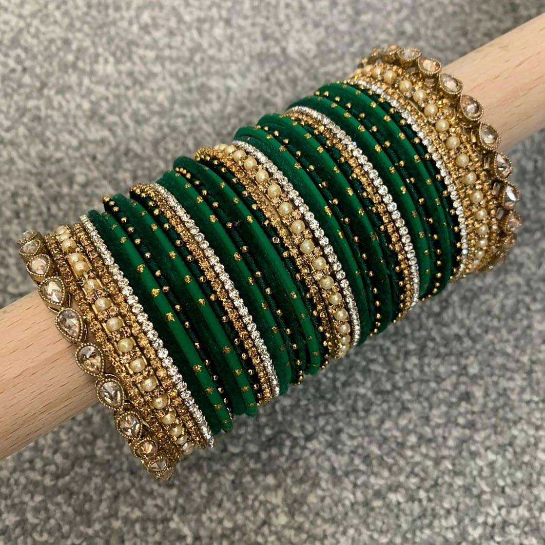 golden green bangles set