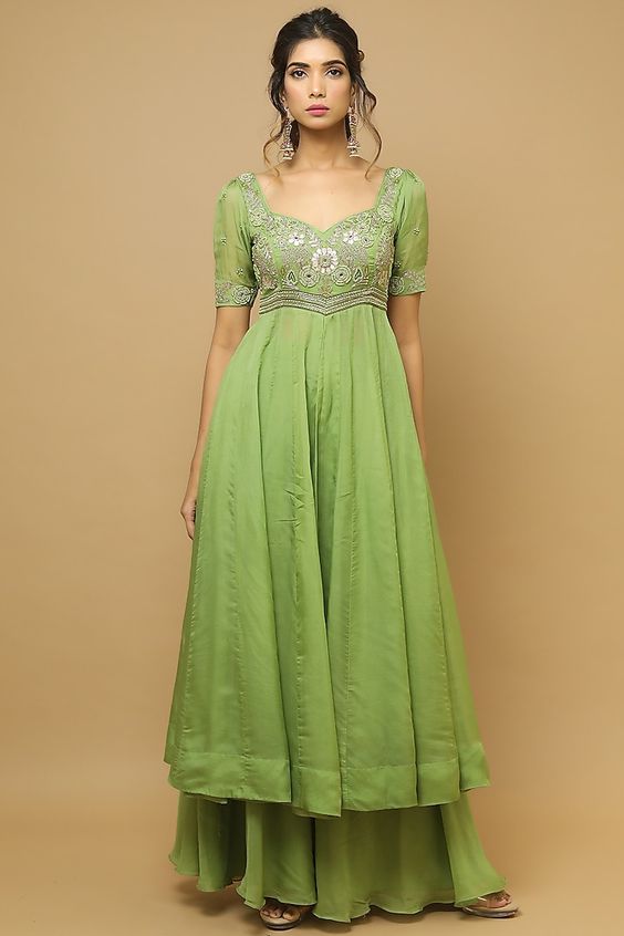 parrot green suit for teej 