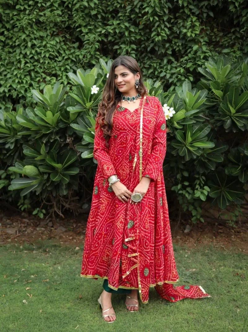 red bandhani suit