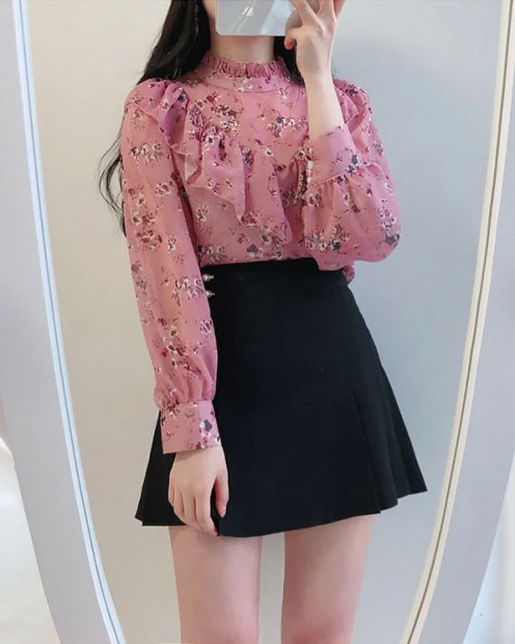 ruffle collar korean tops