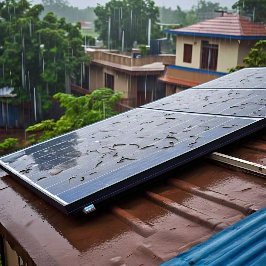 solar panel work in the rainy