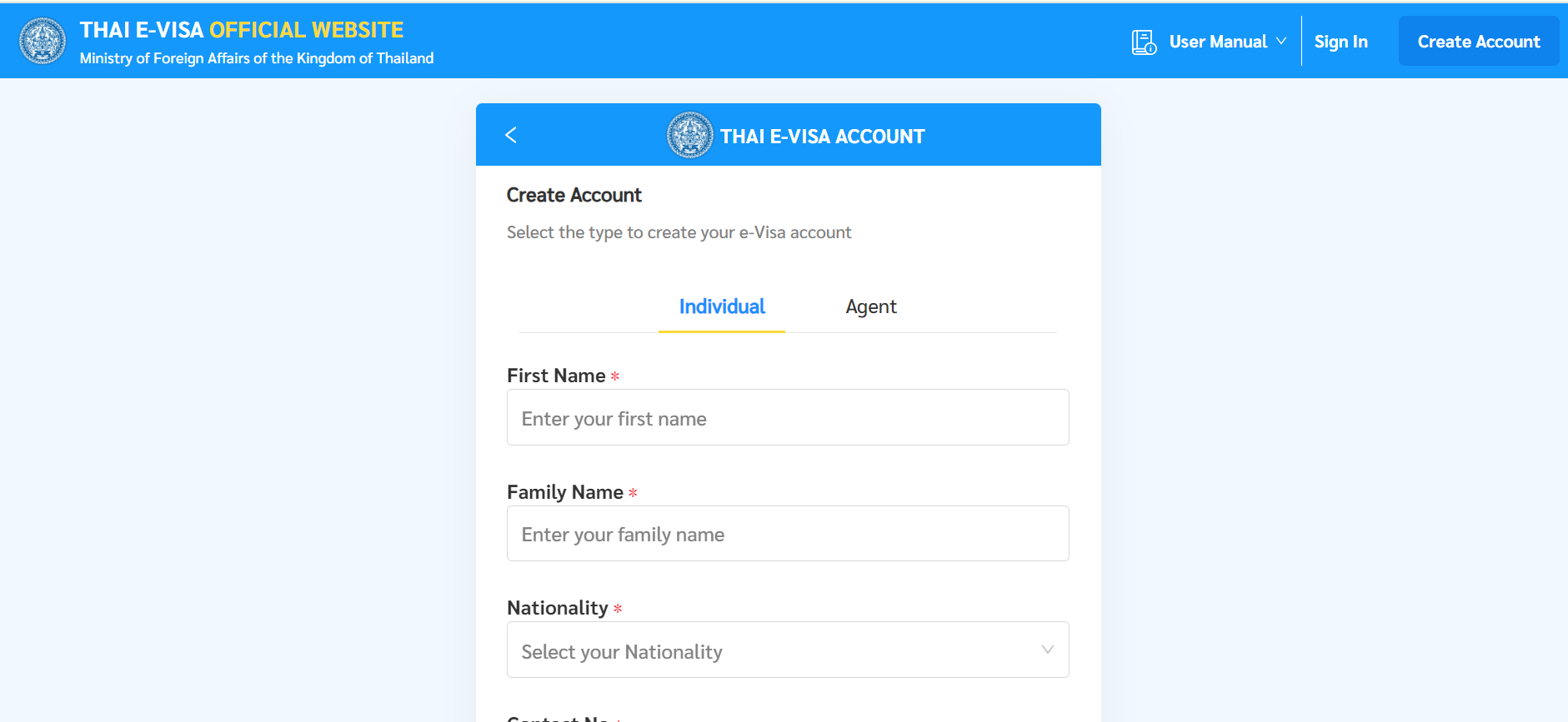 thailand e visa create account