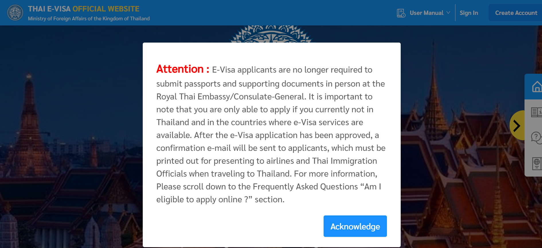 thailand e visa statement