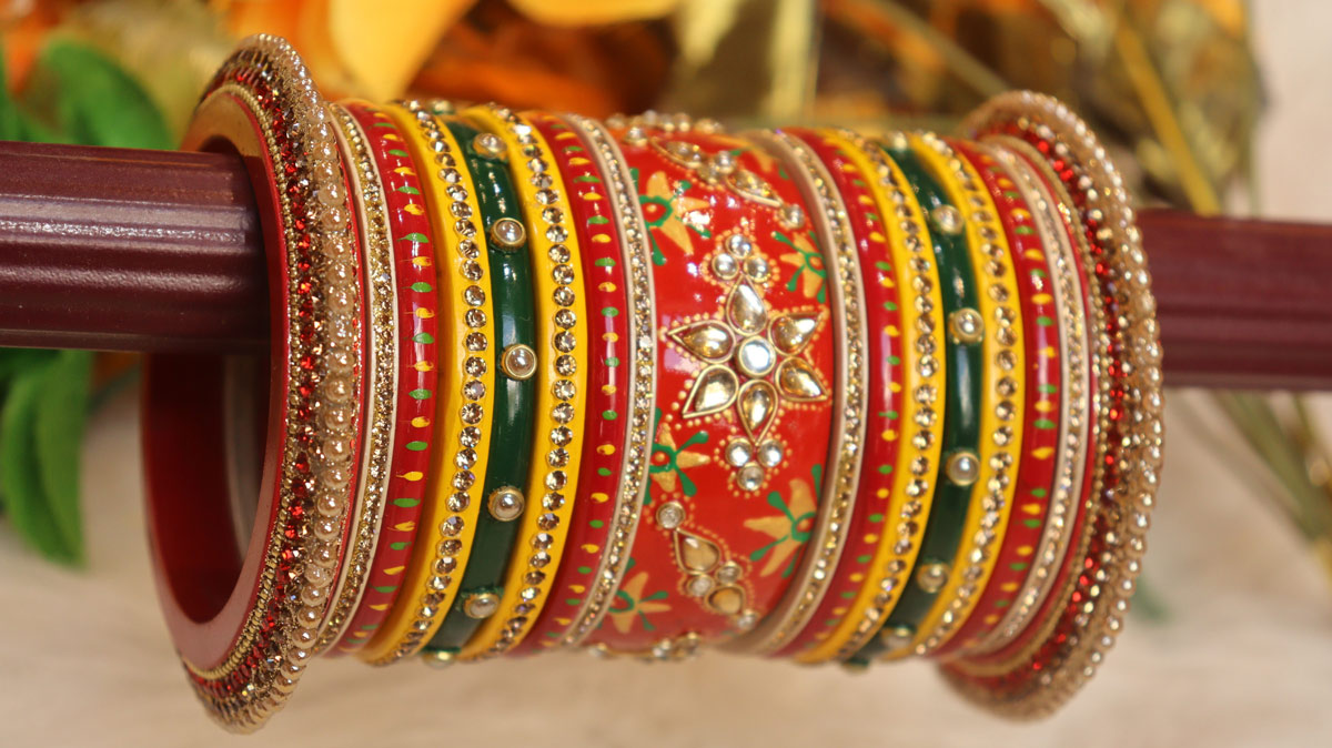 yellow green red bangles