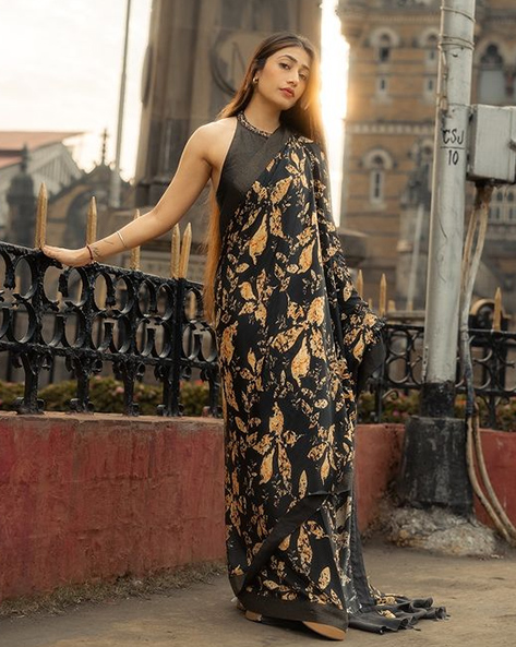 Black stitched saree