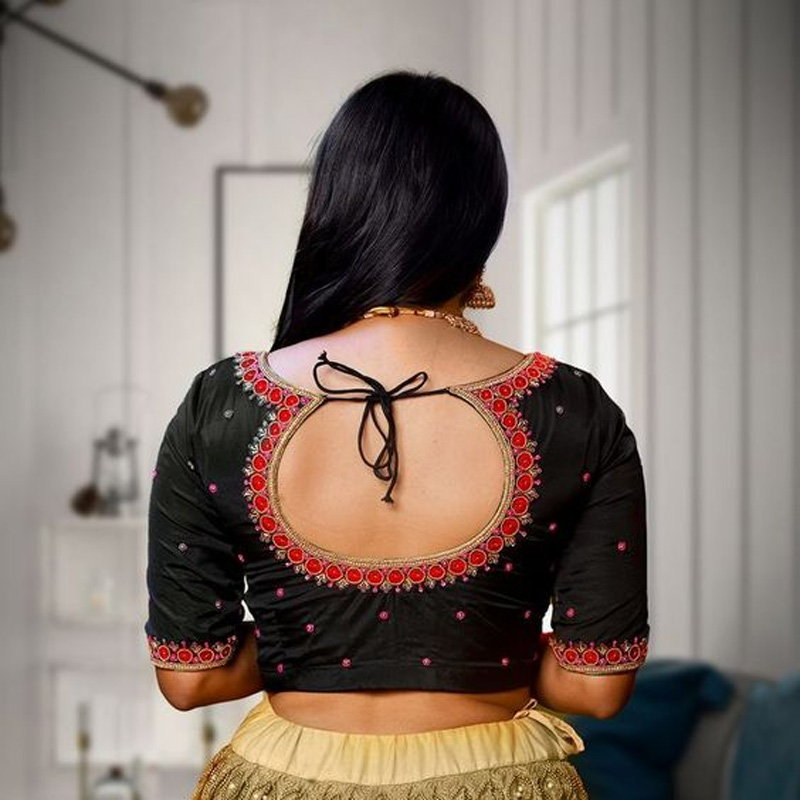 Bordered Pot Neck Blouse Designs