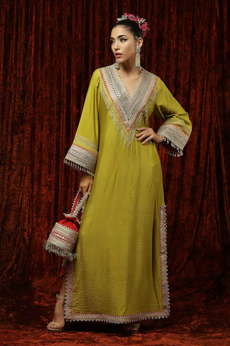 Golden Embroidered Kaftan Suit
