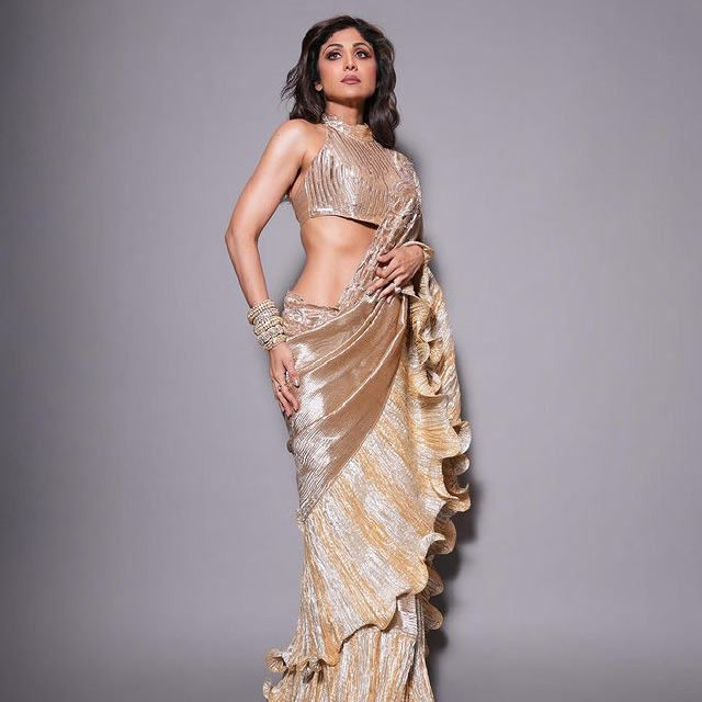 Golden Halter Neck Blouse Design