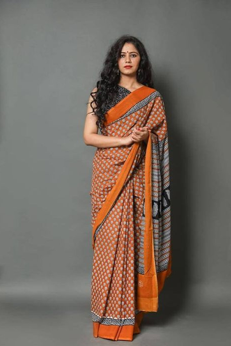 Hand Print Cotton Saree