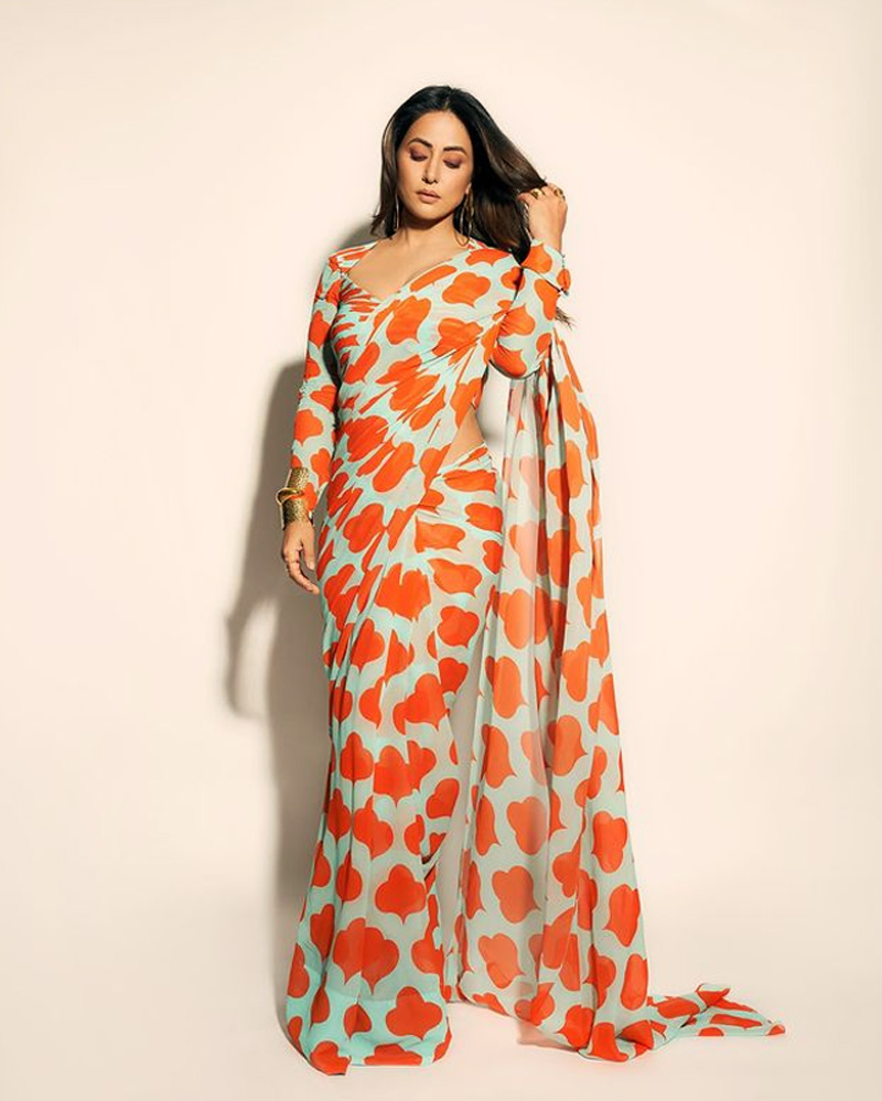Hina Khan’s Printed Chiffon Saree Look