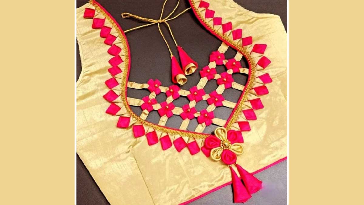 Jaali flower blouse design