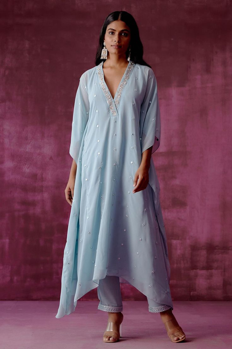 Minimal Embroidered Kaftan Suit