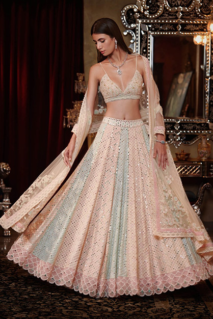 Multicolor Tone Chikankari Lehenga Set