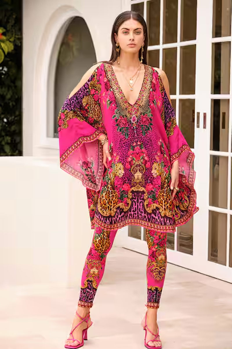Multicoloured Embroidered Kaftan Suit