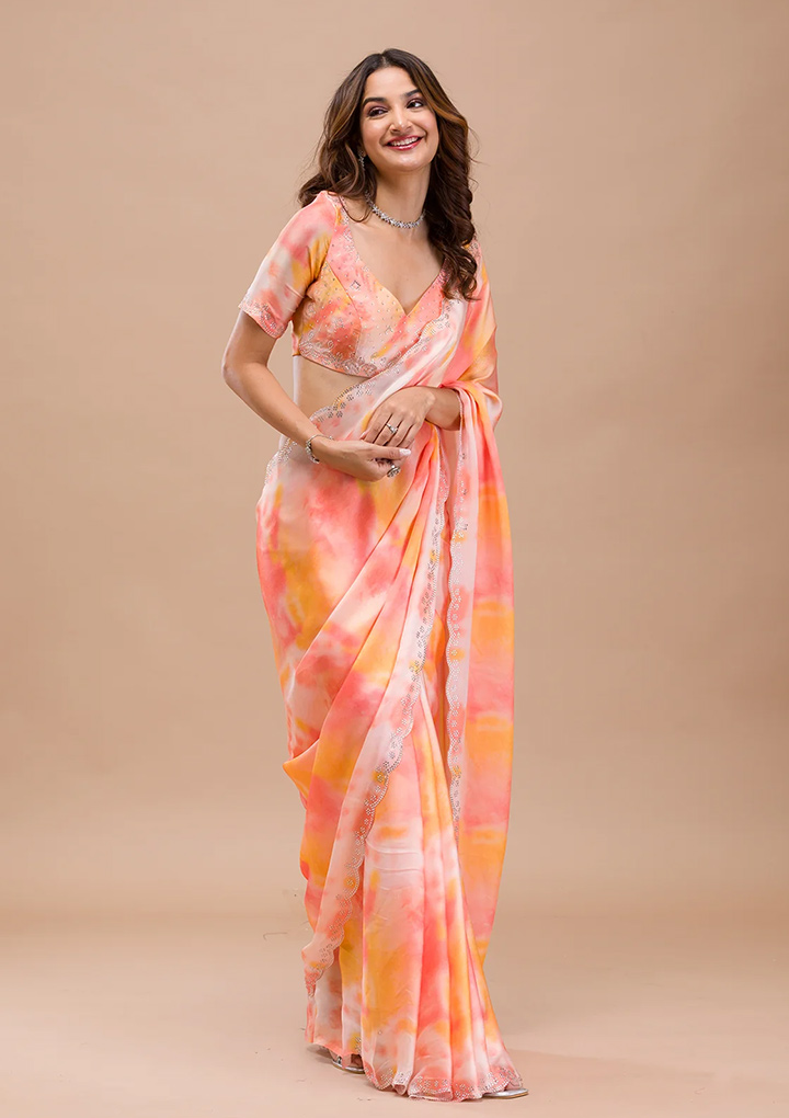 Printed satin saree